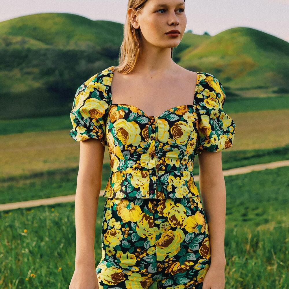 Urban Outfitters x Laura Ashley Lucille Button Front Peplum Blouse Floral Sz S